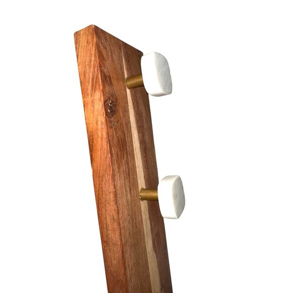 Casa Decor Wood Wall Hanger 5 Marble Knob Hooks Modern Rustic Entryway Organizer - Picture 4 of 7